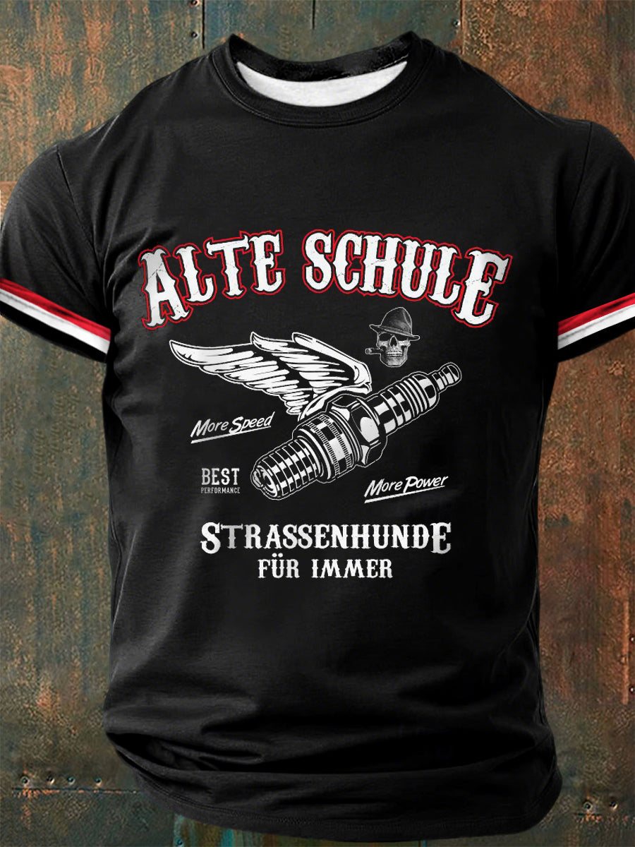 Männer Alte Schule Print Kurzarm T-Shirt