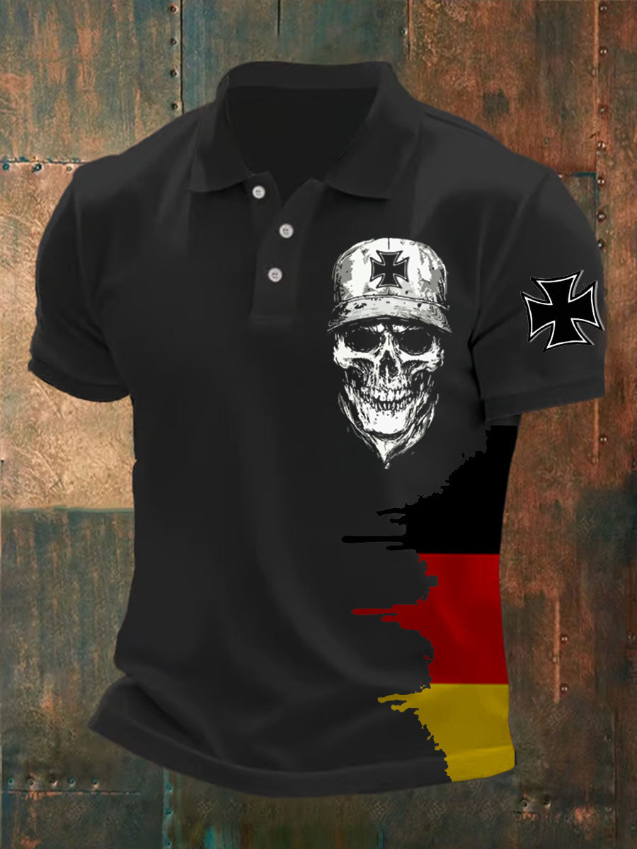 Männer Eisernes Kreuz Schädel Print Polo-Shirt