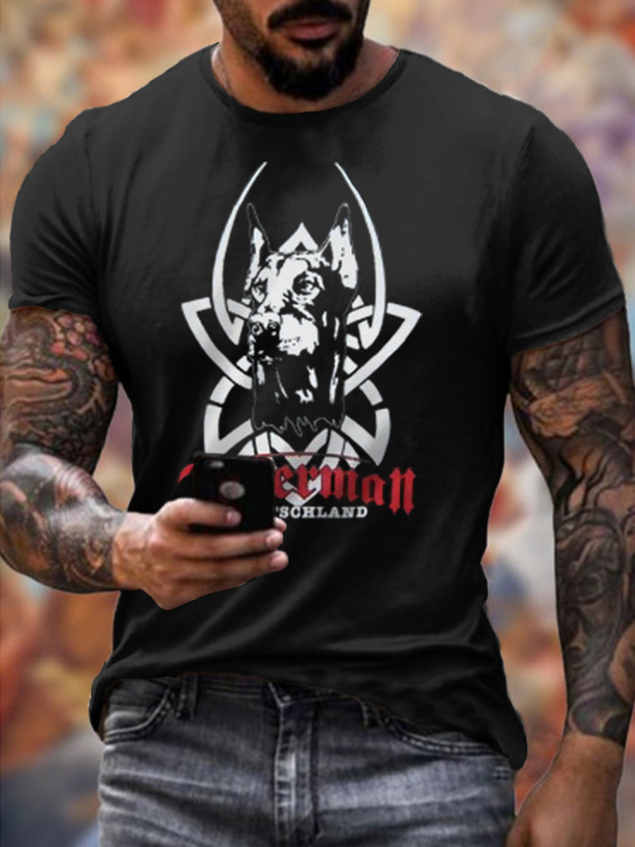 Deutschland Dobermann Bedrucktes Kurzarm-T-Shirt für Männer