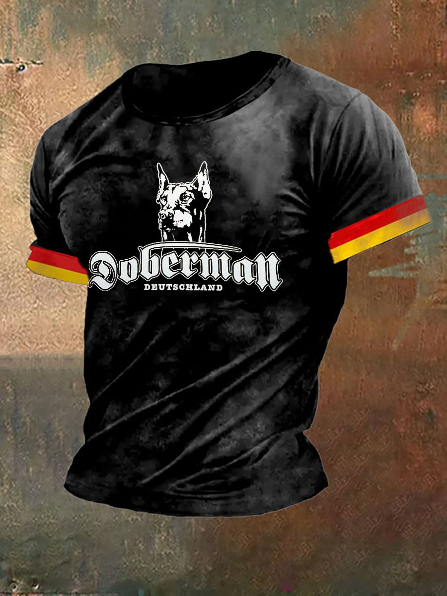 Deutschland Dobermann Bedrucktes Kurzarm-T-Shirt für Männer
