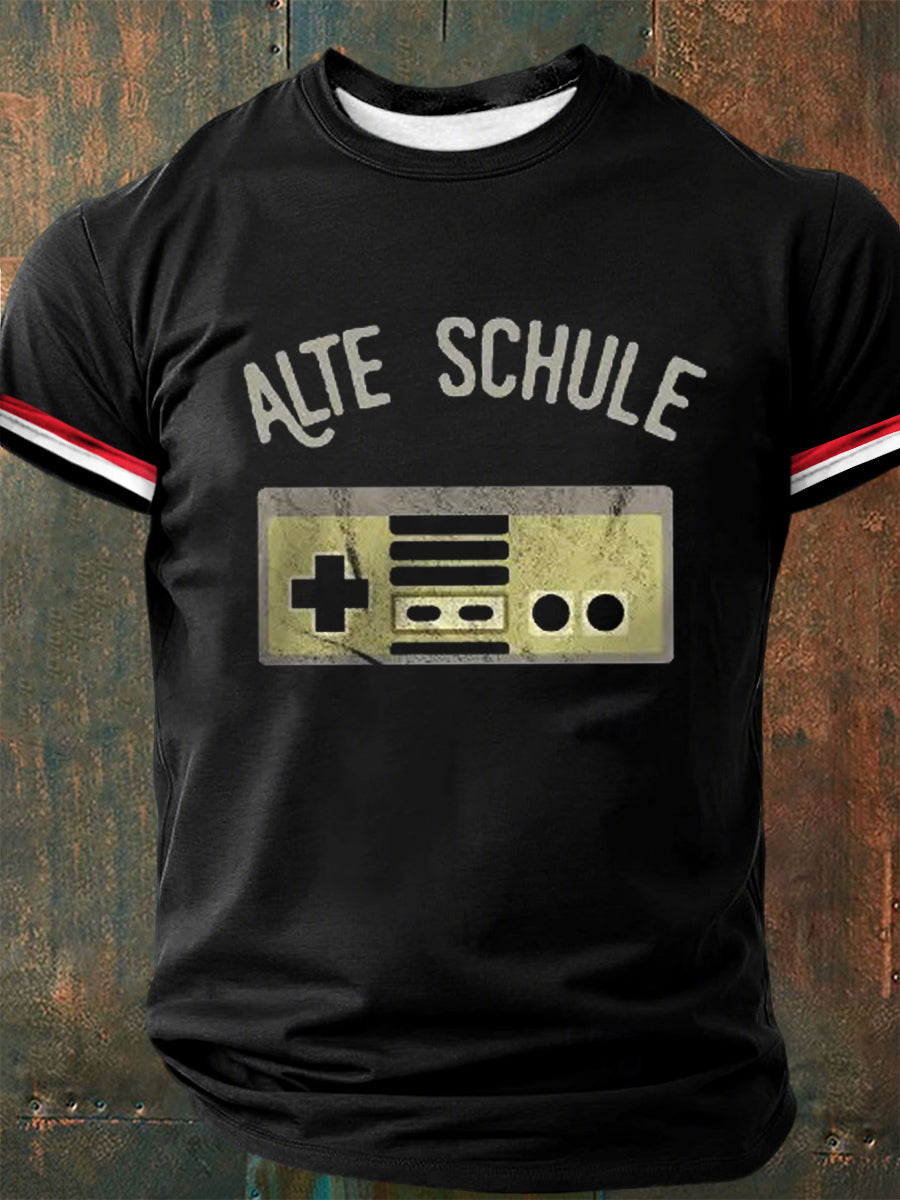 Männer Alte Schule Print Kurzarm T-Shirt