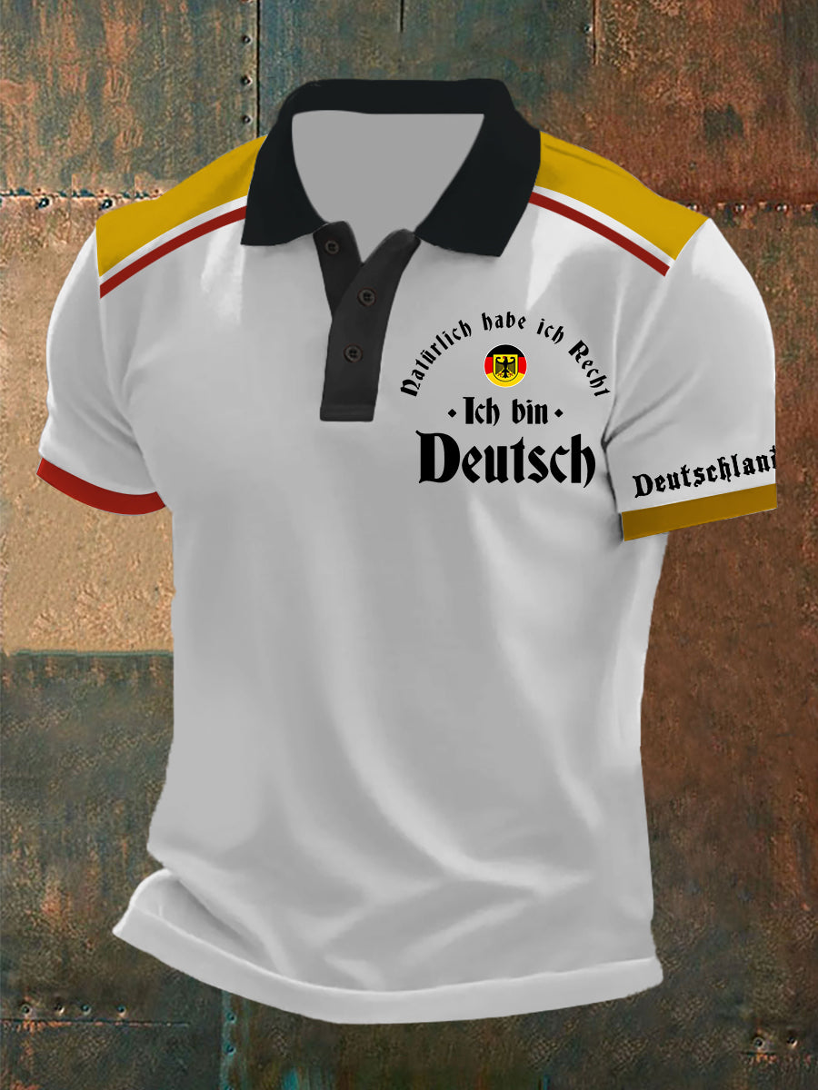 Herren Ich Bin Deutsch Bedrucktes Kurzarm-Polo T-Shirt