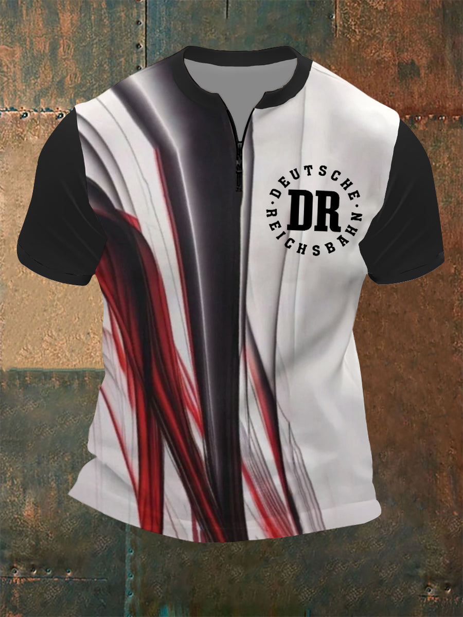 Herren Deutsches Reich bedrucktes Kurzarm-T-Shirt mit Reiß verschluss
