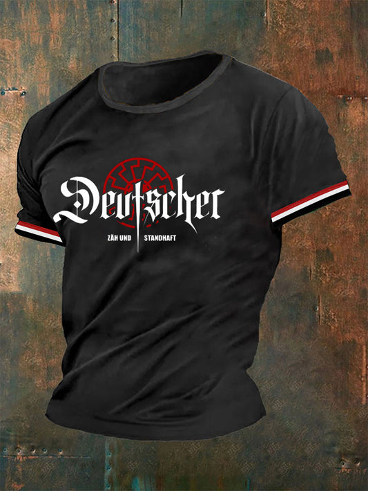 Herren Deutscher Zäh Und Standhaft Bedrucktes Kurzarm-T-Shirt
