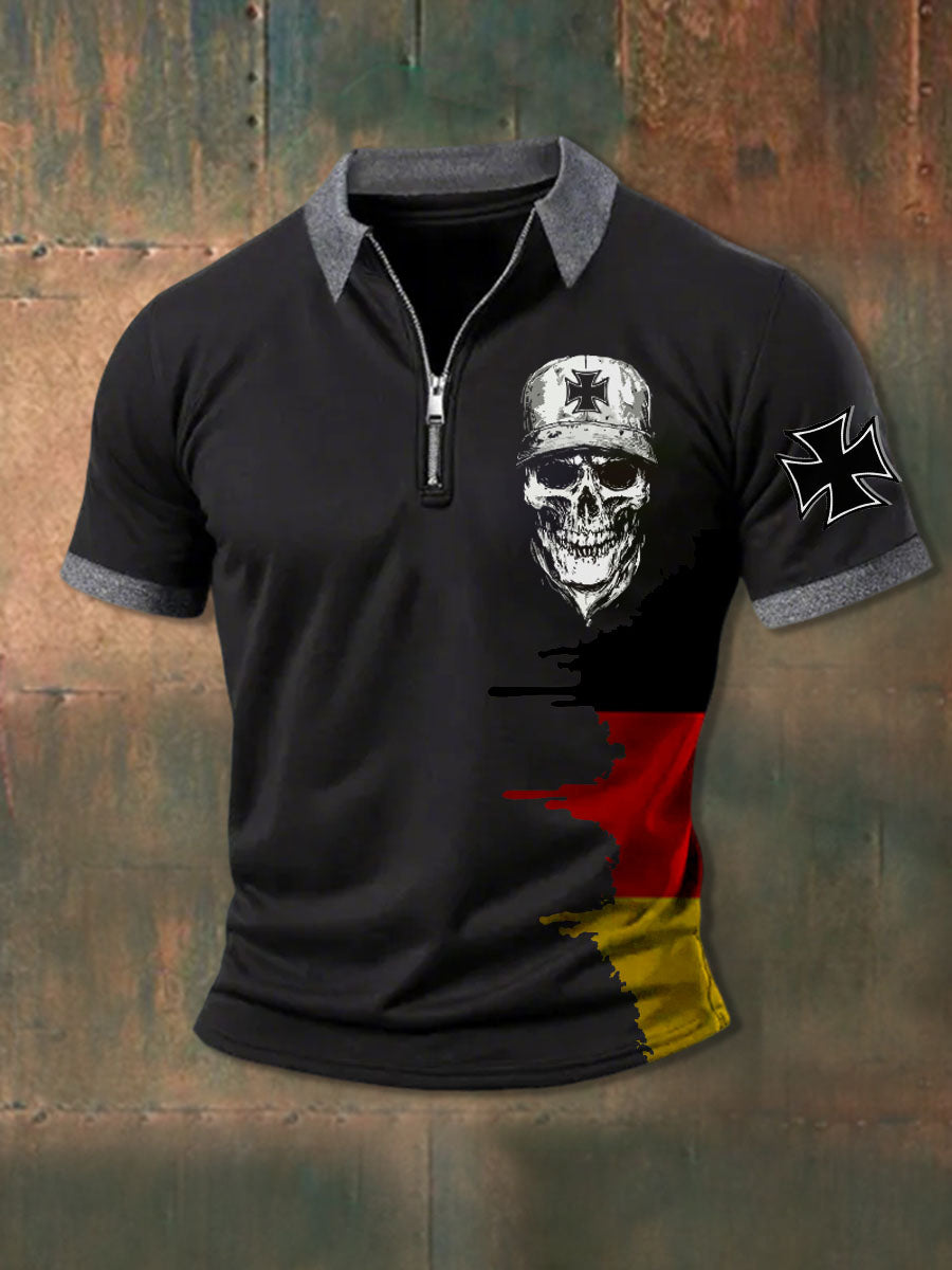 Männer Eisernes Kreuz Schädel Reiß verschluss kurz Ärmel Polo