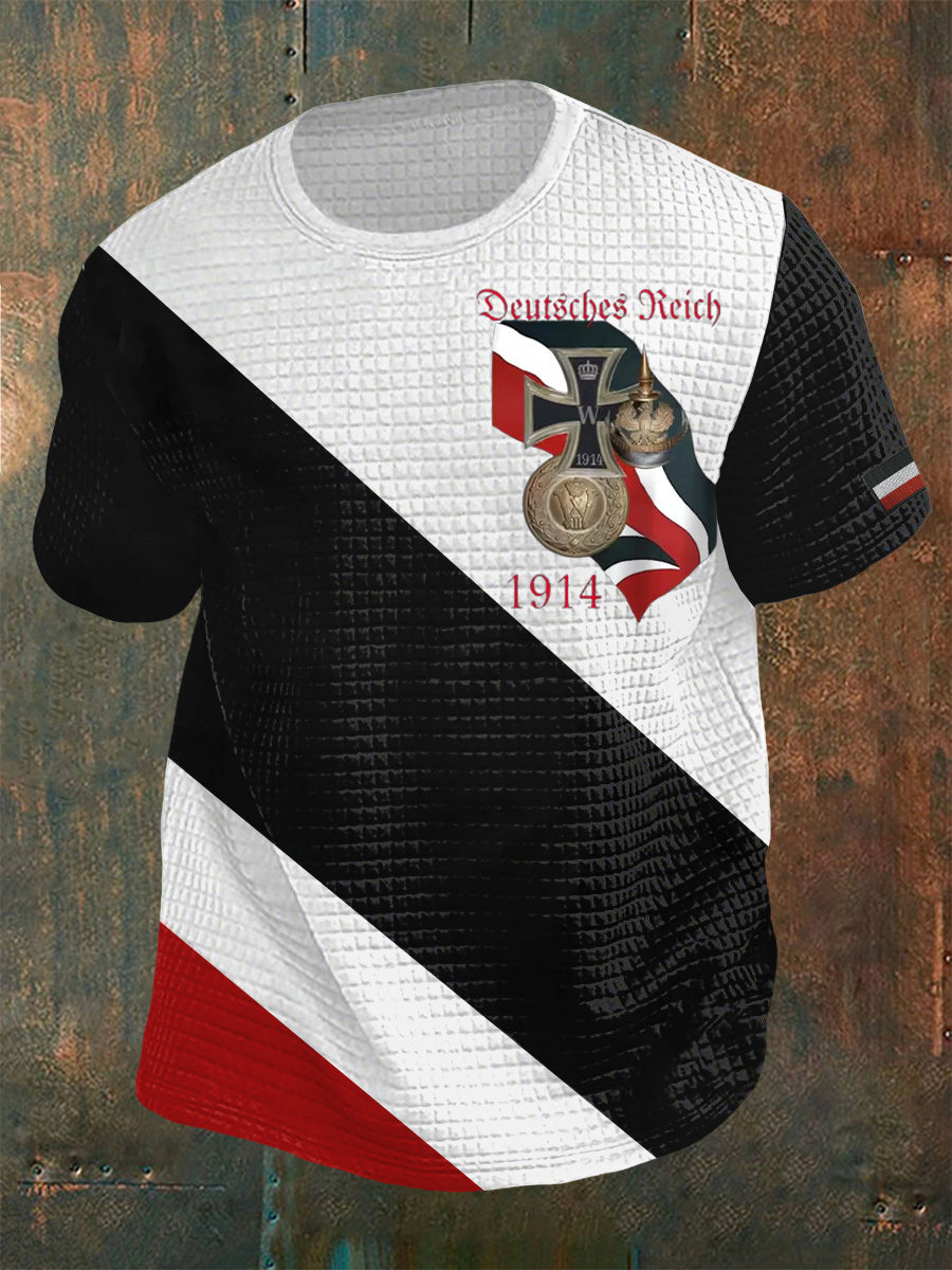 Herren Deutsches Reich Print Waffel Kurzarm