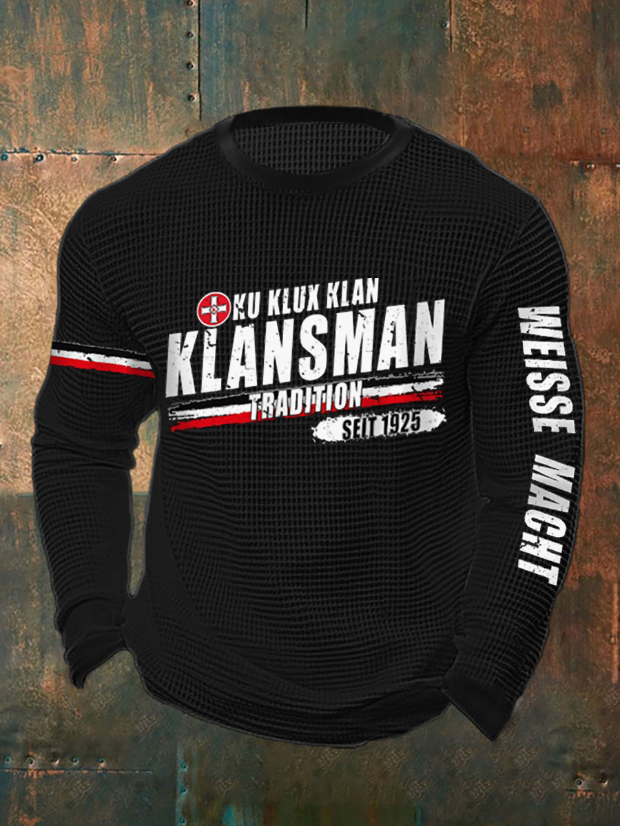 Herren Weiße Macht Waffel-T-Shirt mit langen Ärmeln