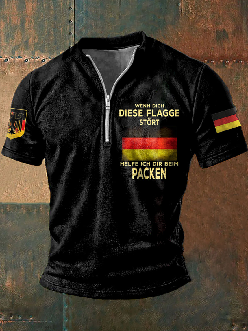 Herren Wenn dich diese flagge stört helfe ich dir im packen bedrucktes Kurzarm-T-Shirt mit Reiß verschluss