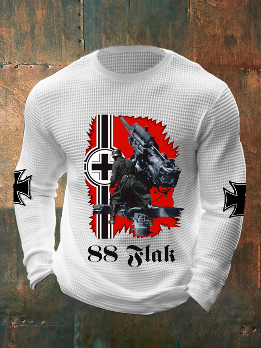 Herren 88 Flak bedrucktes Langarm Waffel-T-Shirt
