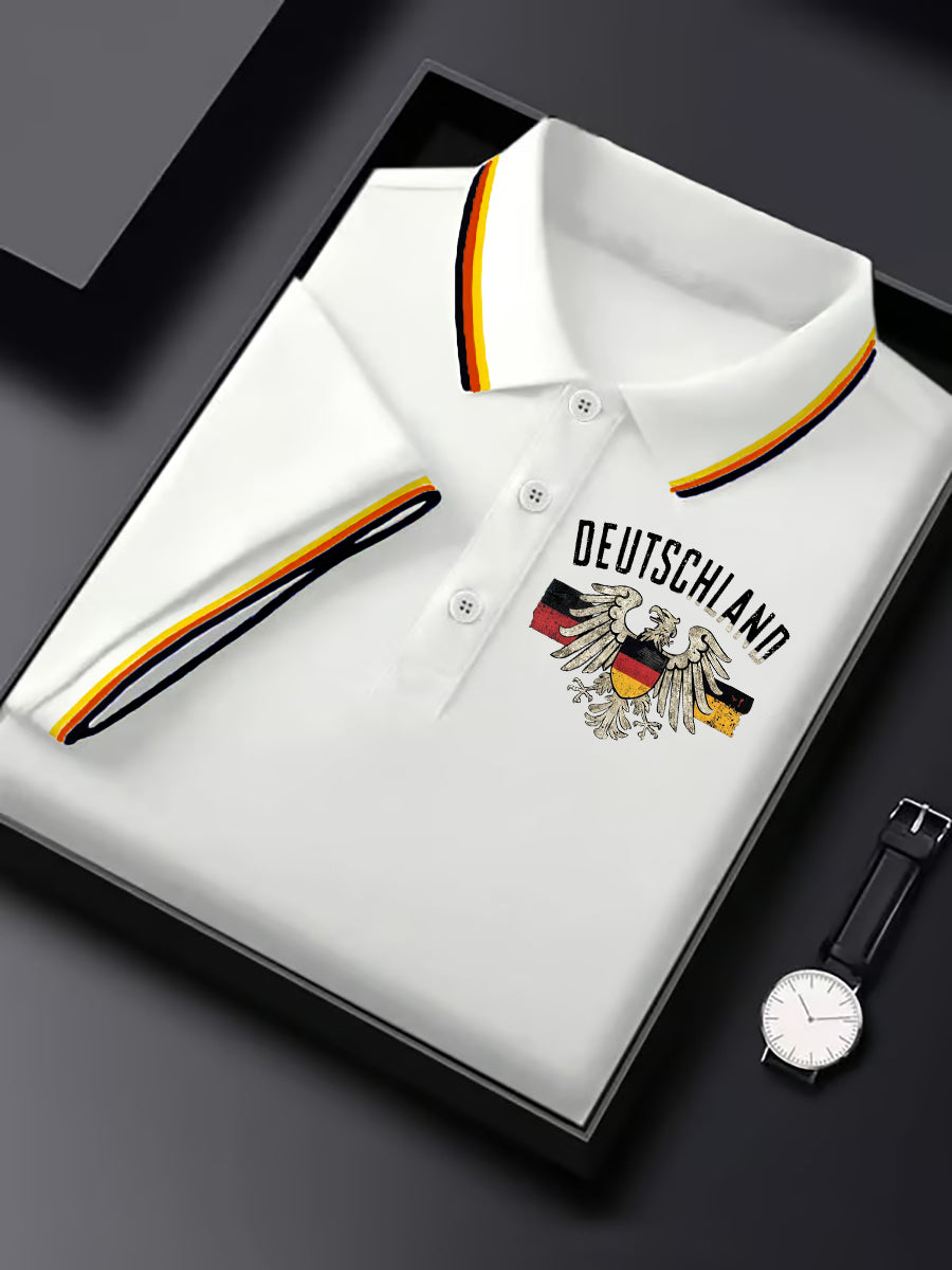 Men's Deutschland German Flag Printed Short Sleeve Polo Shirt