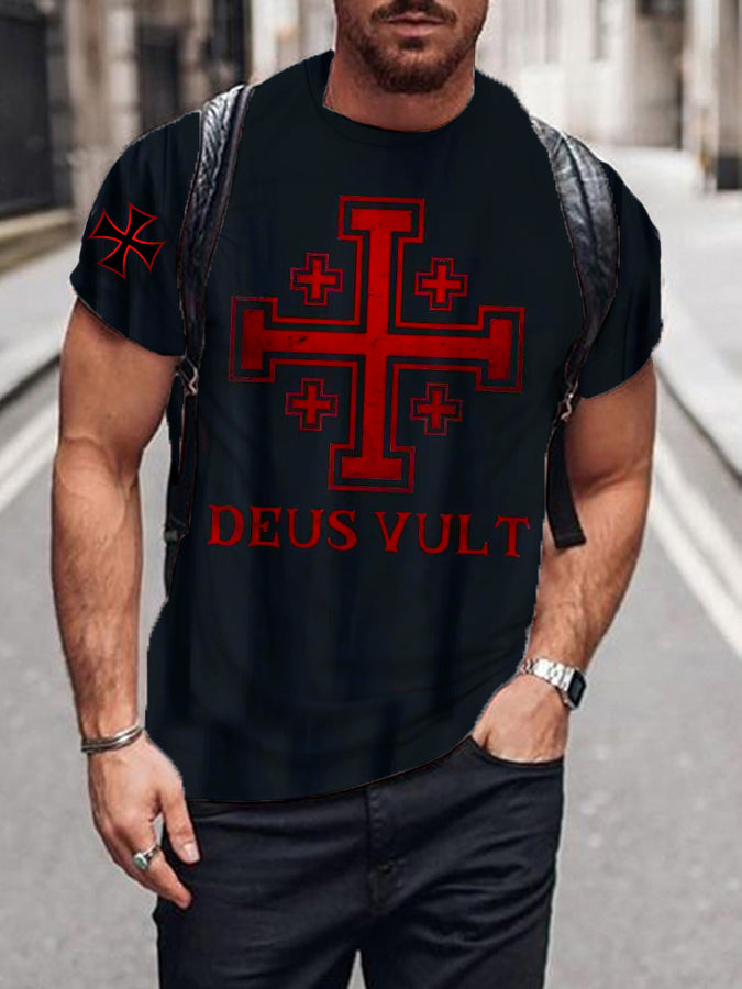 Men's God's Will Iron Cross Print T-shirt