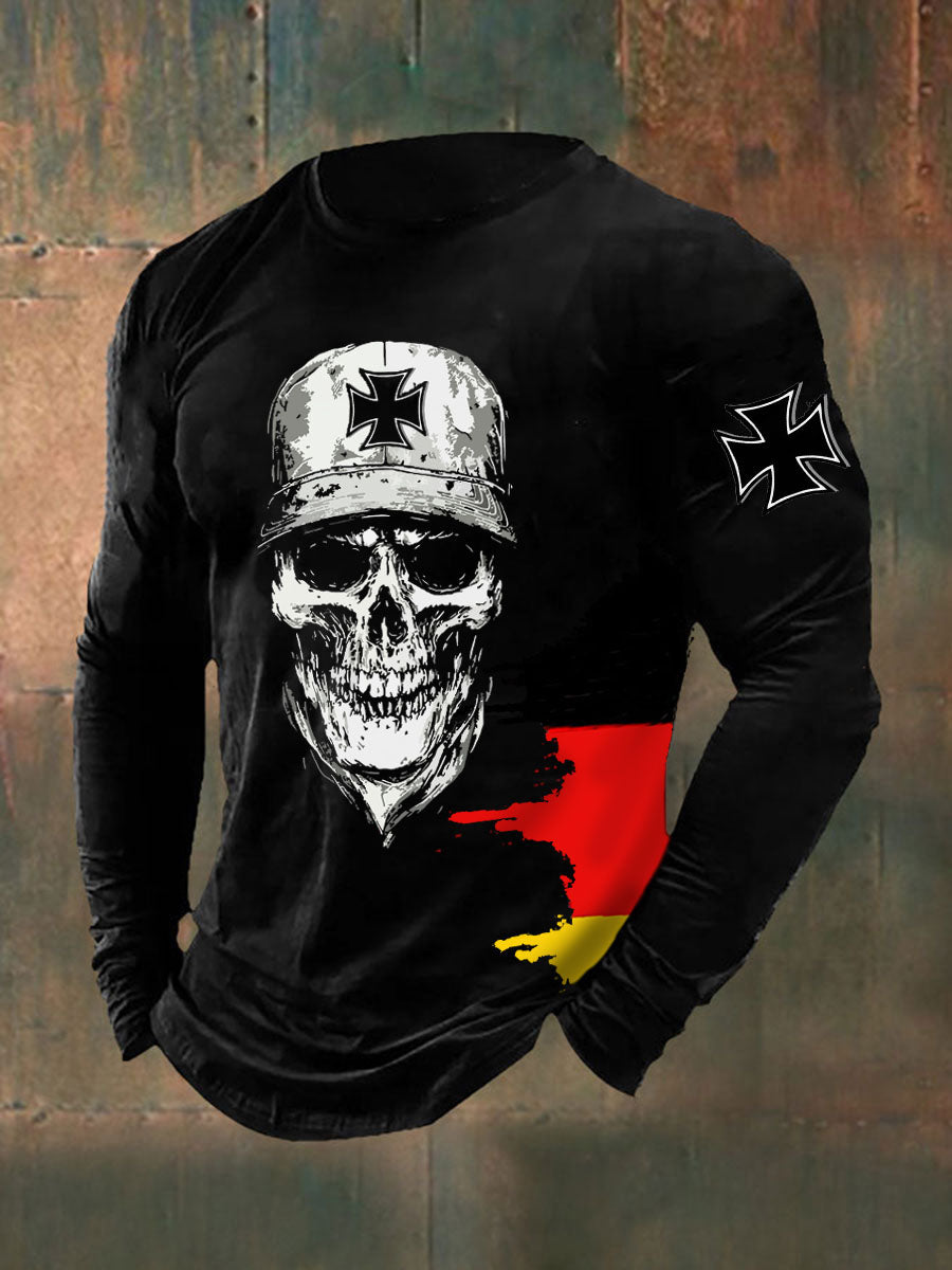 Männer Eisernes Kreuz Schädel druck Langarm T-Shirt