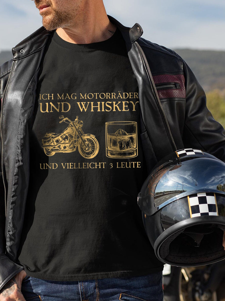 Herren Biker ich mag Motorrad und Whisky Bedrucktes Kurzarm-T-Shirt