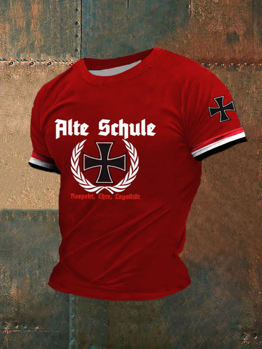Bedrucktes Kurzarm-T-Shirt für Männer Alte Schule