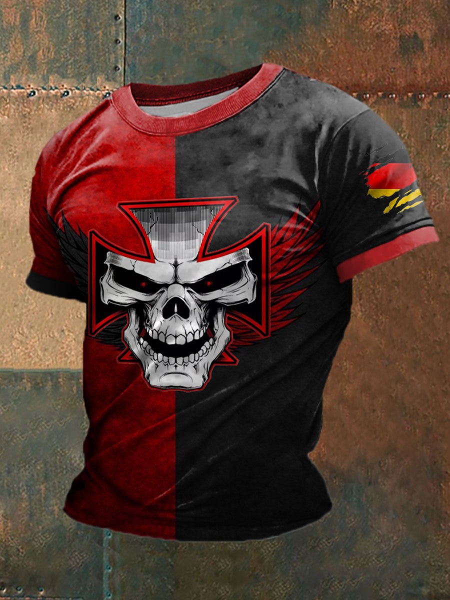 Männer Eisernes Kreuz Schädel bedrucktes Kurzarm-T-Shirt