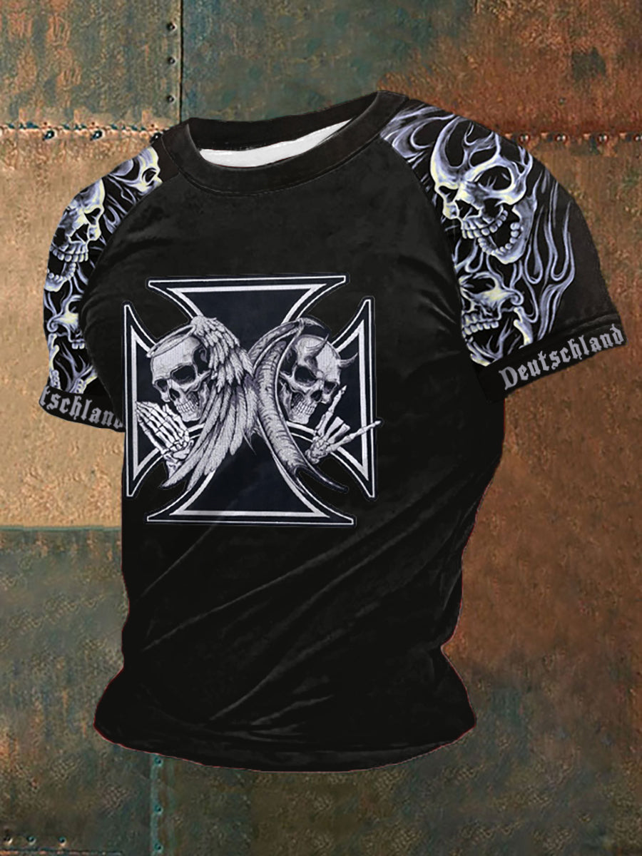 Männer Eisernes Kreuz Schädel Deutschland bedruckt Kurzarm T-Shirt