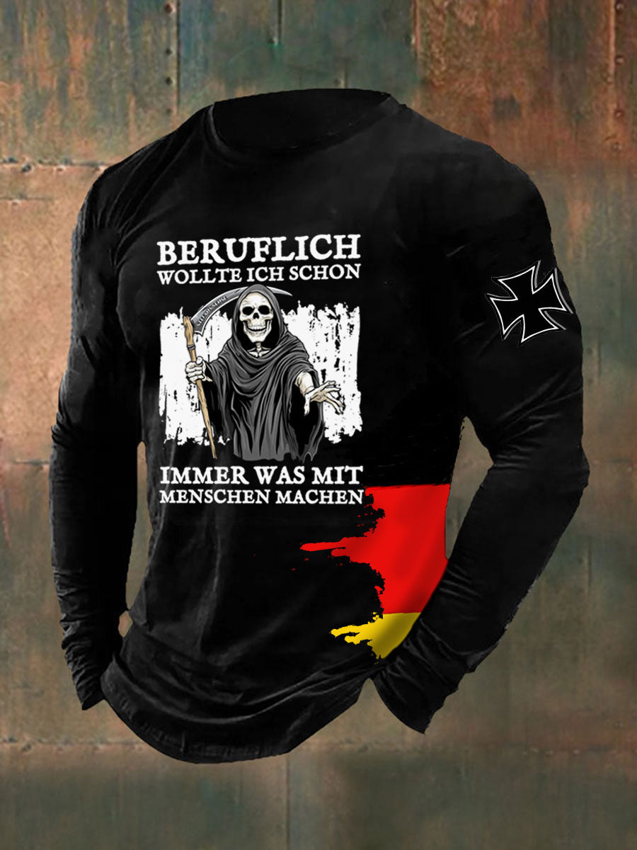 Herren Beruflich wollte ich schon immer war mit Menschen machen bedrucktes Langarm-T-Shirt