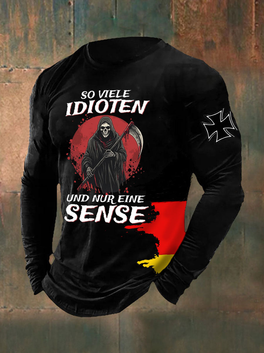 Herren So viele Idioten und nur eine Sense bedrucktes T-Shirt mit langen Ärmeln