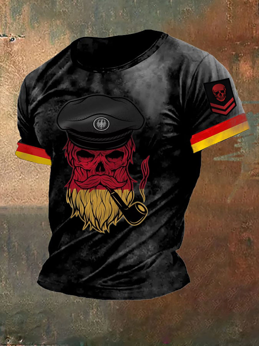 Deutsches Kapitäns chädel bedrucktes Kurzarm-T-Shirt für Männer
