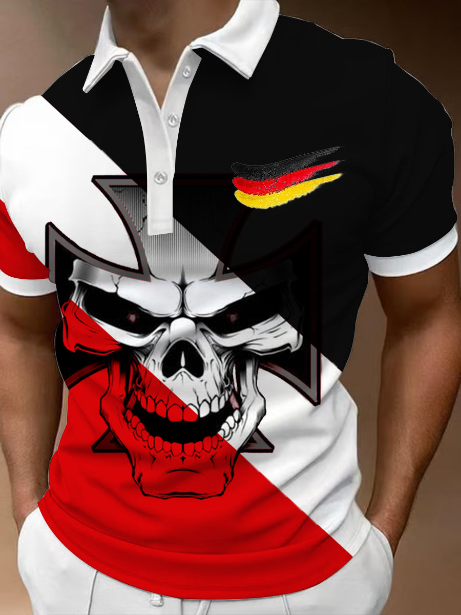 Männer Eisernes Kreuz Schädel druck Lässiges Kurzarm-Shirt