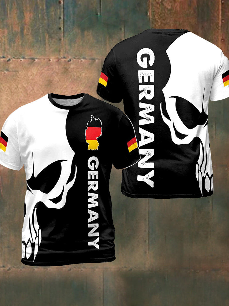 Men's Germany Flag Skull Print T-shirt
