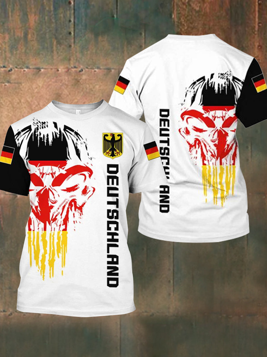 Men's Germany Flag Skull Print T-shirt