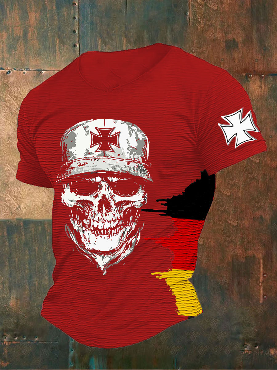 Männer Deutsches Eisernes Kreuz Schädel Print T-Shirt