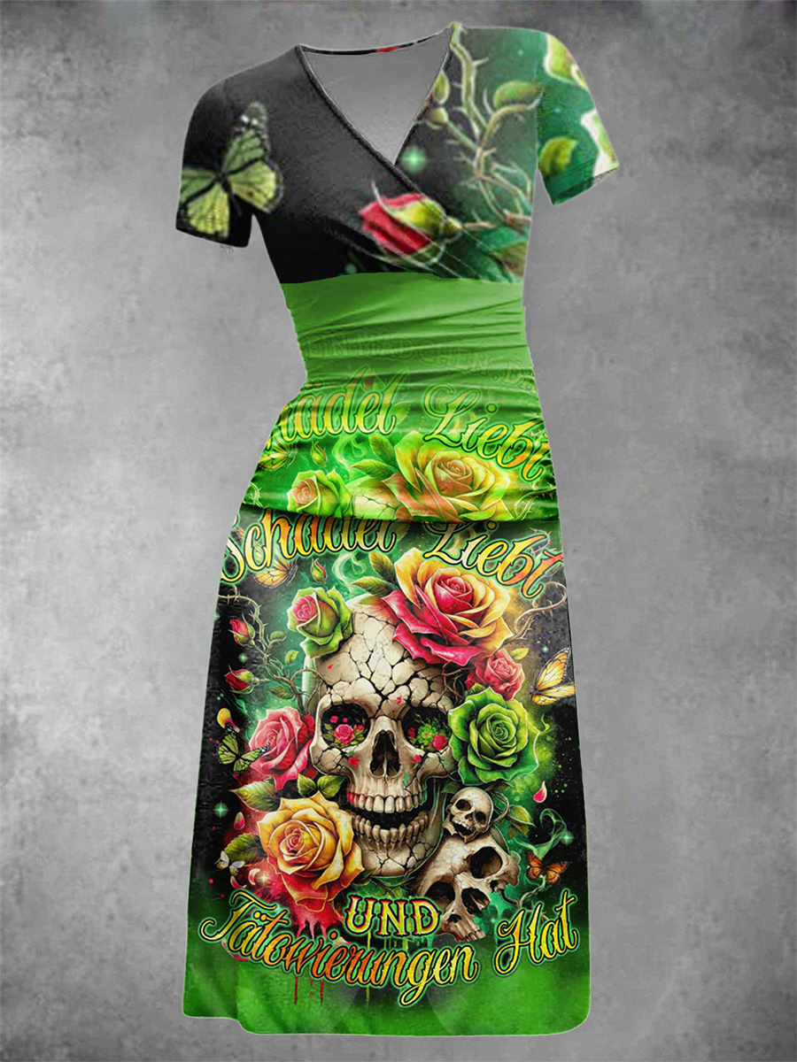 Damen SCHÄDEL LIEBT UND TÄTOWIERGEN HAT Bedrucktes Kleid