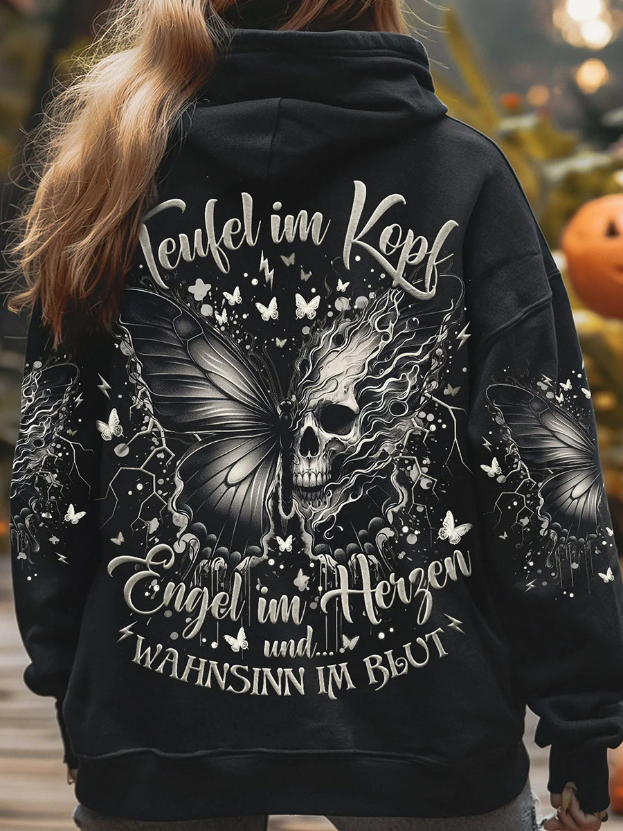 Damen WAHNSINN IM BLUT VOLL STÄN DIGER DRUCK Bedruckter Hoodie