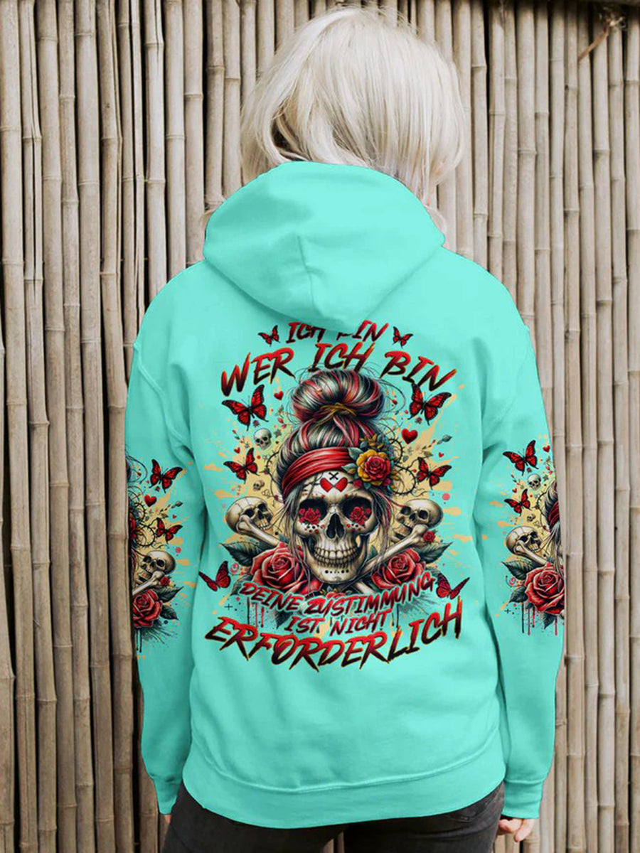 Damen ICH BIN WER ICH BIN VOLL STÄN DIGER DRUCK Bedruckter Hoodie