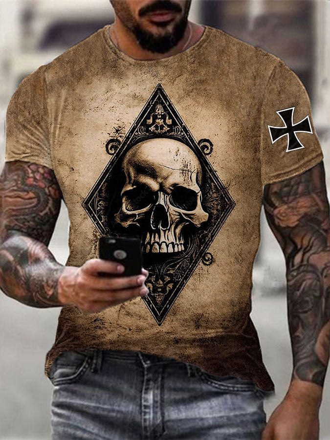 Männer Eisernes Kreuz Schädel bedrucktes T-Shirt
