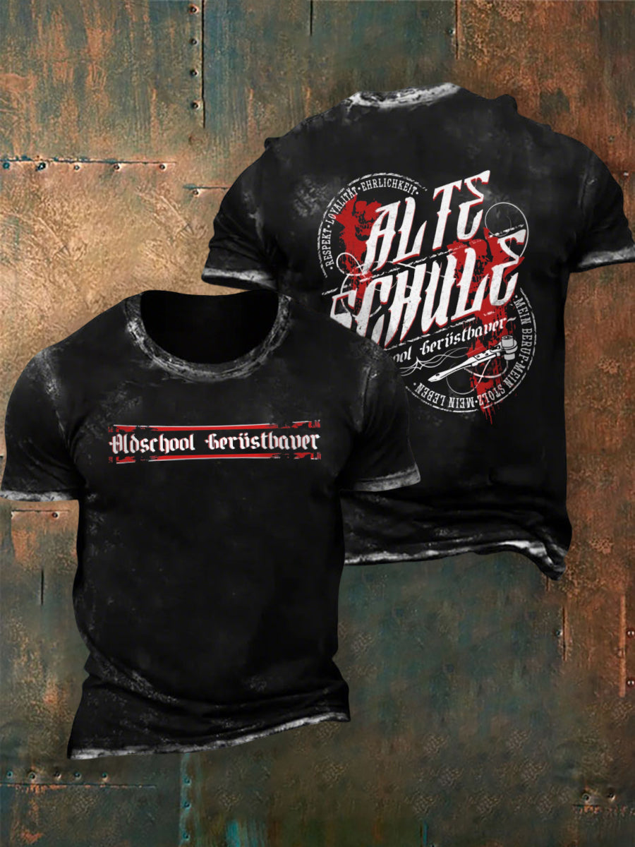 Bedrucktes Kurzarm-T-Shirt für Männer Alte Schule