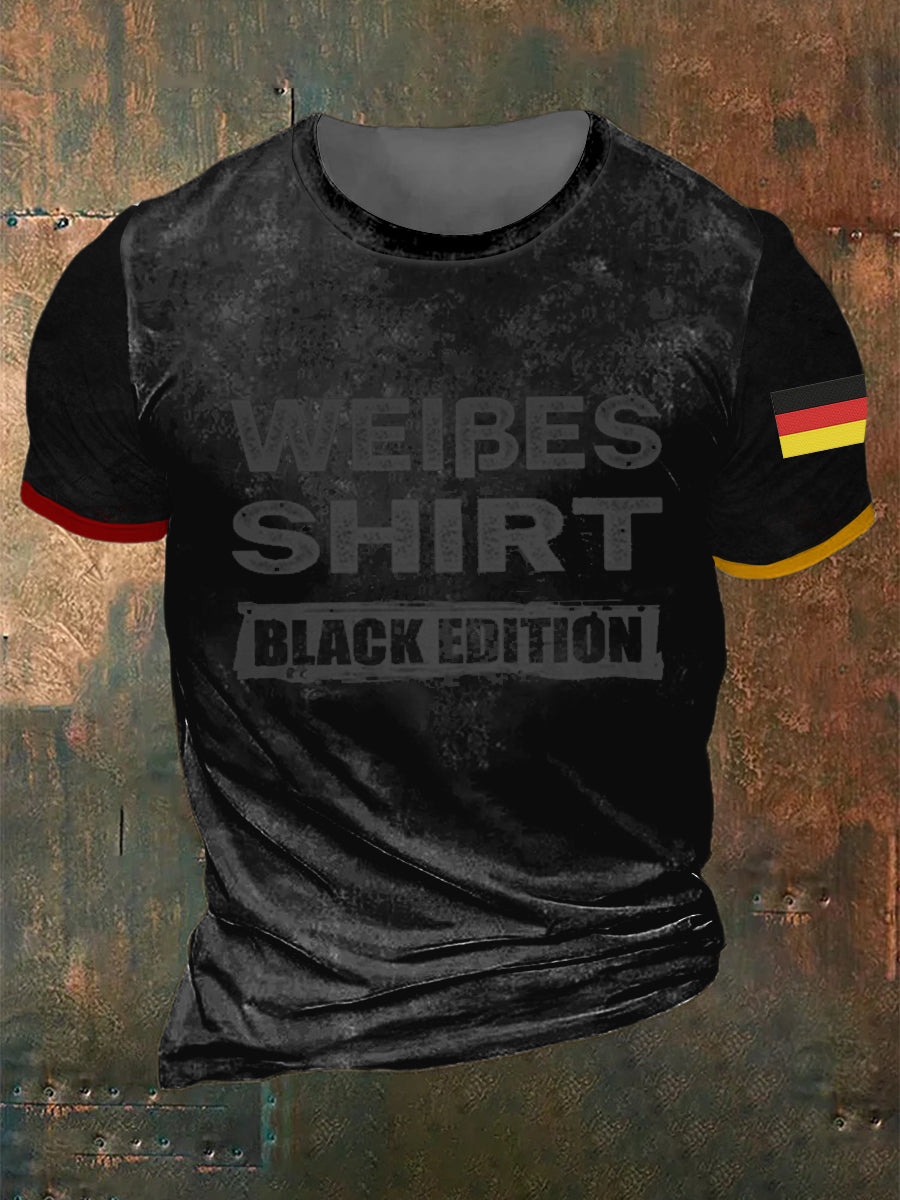 Herren Weißes Hemd Schwarz Edition Bedrucktes Kurzarm T-Shirt