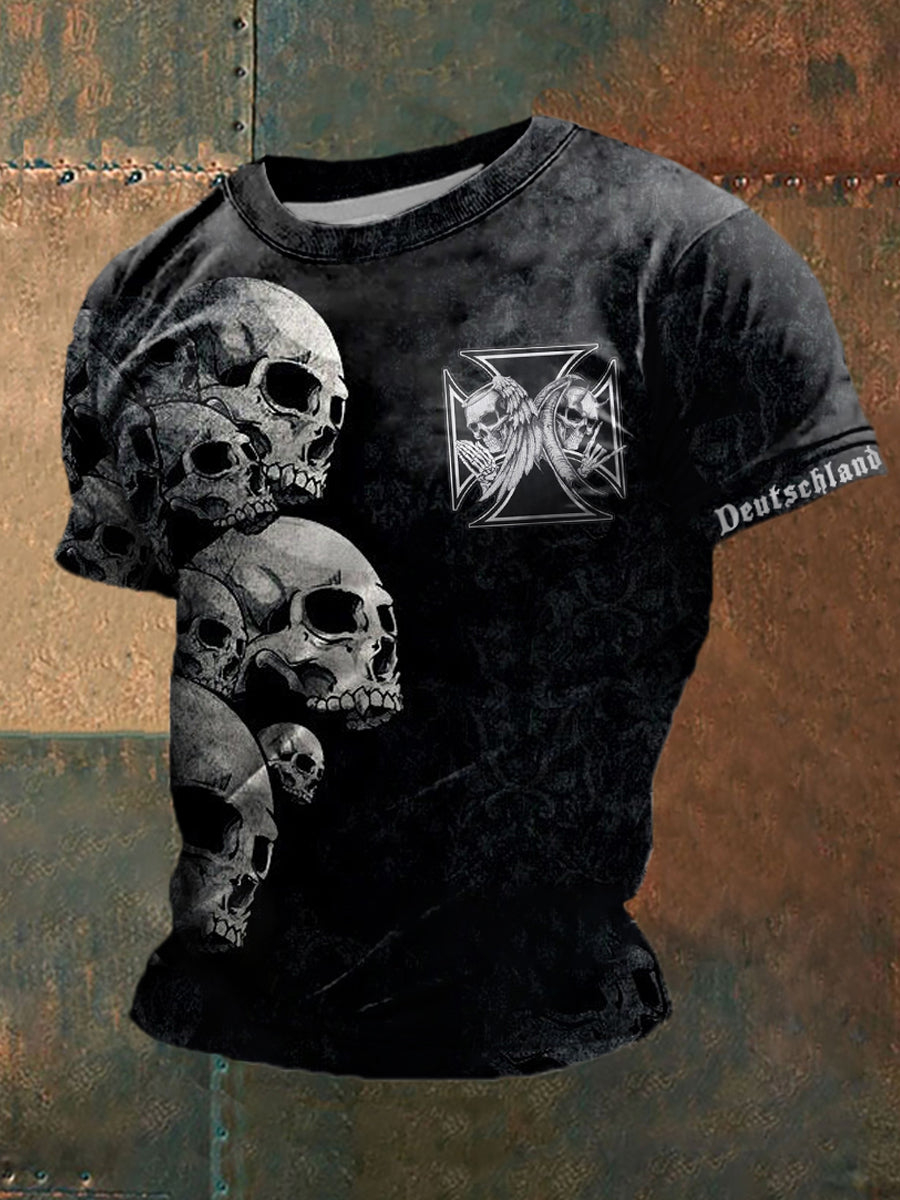 Männer Eisernes Kreuz Schädel Deutschland bedruckt Kurzarm T-Shirt