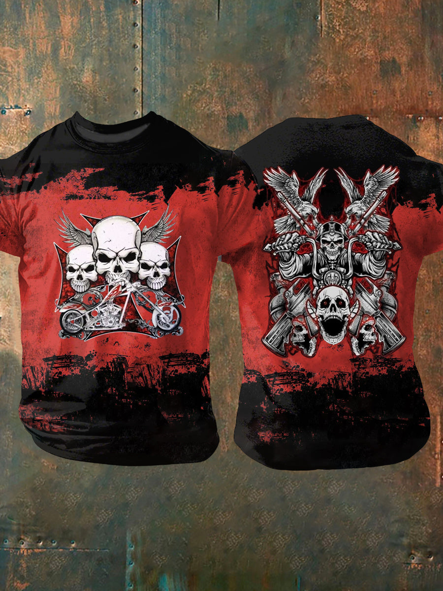 Männer Eisernes Kreuz Schädel bedrucktes Kurzarm-T-Shirt