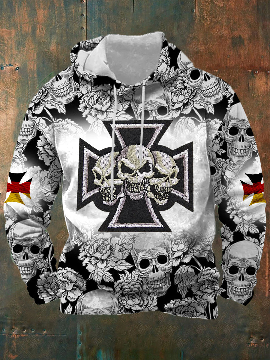 Männer Deutsches Eisernes Kreuz Schädel Print Hoodie