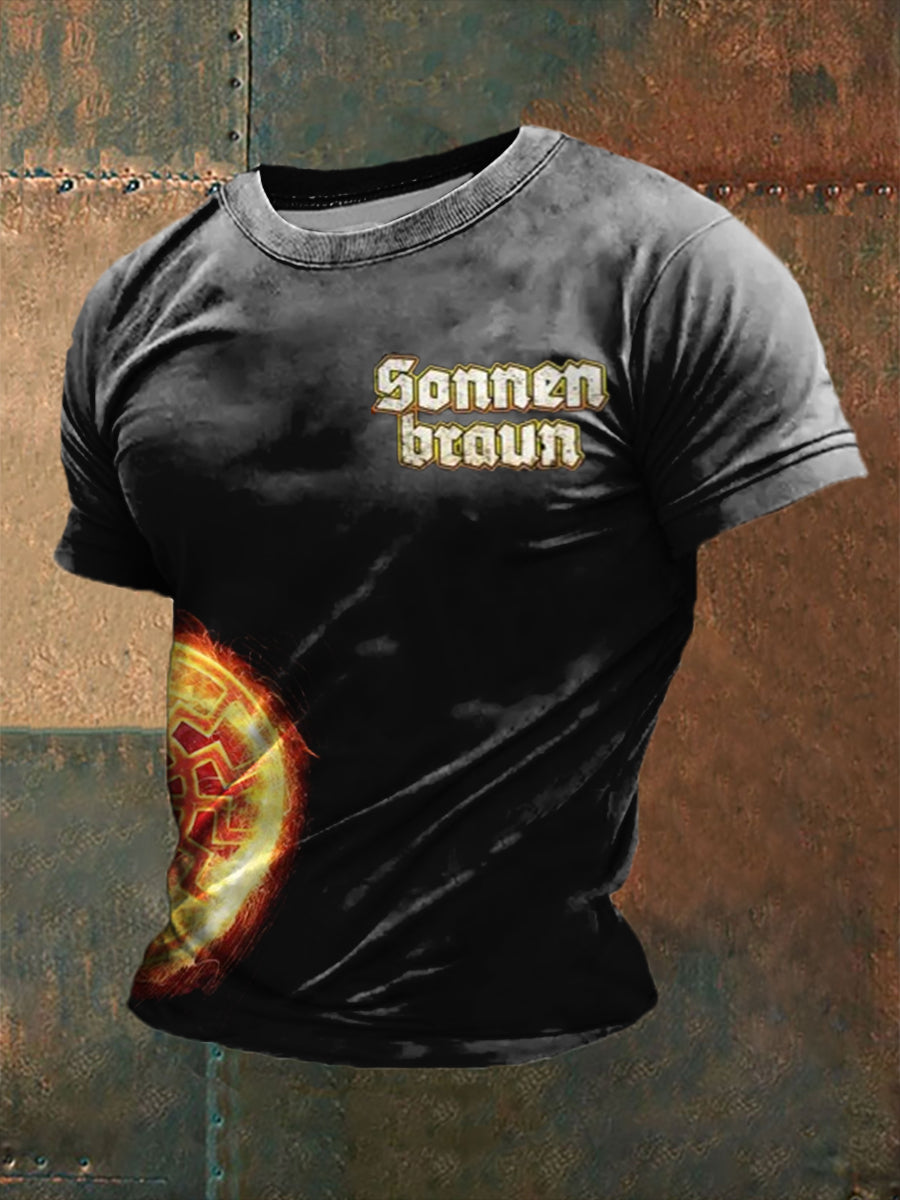 Männer Sonnen braun bedrucktes Kurzarm-T-Shirt