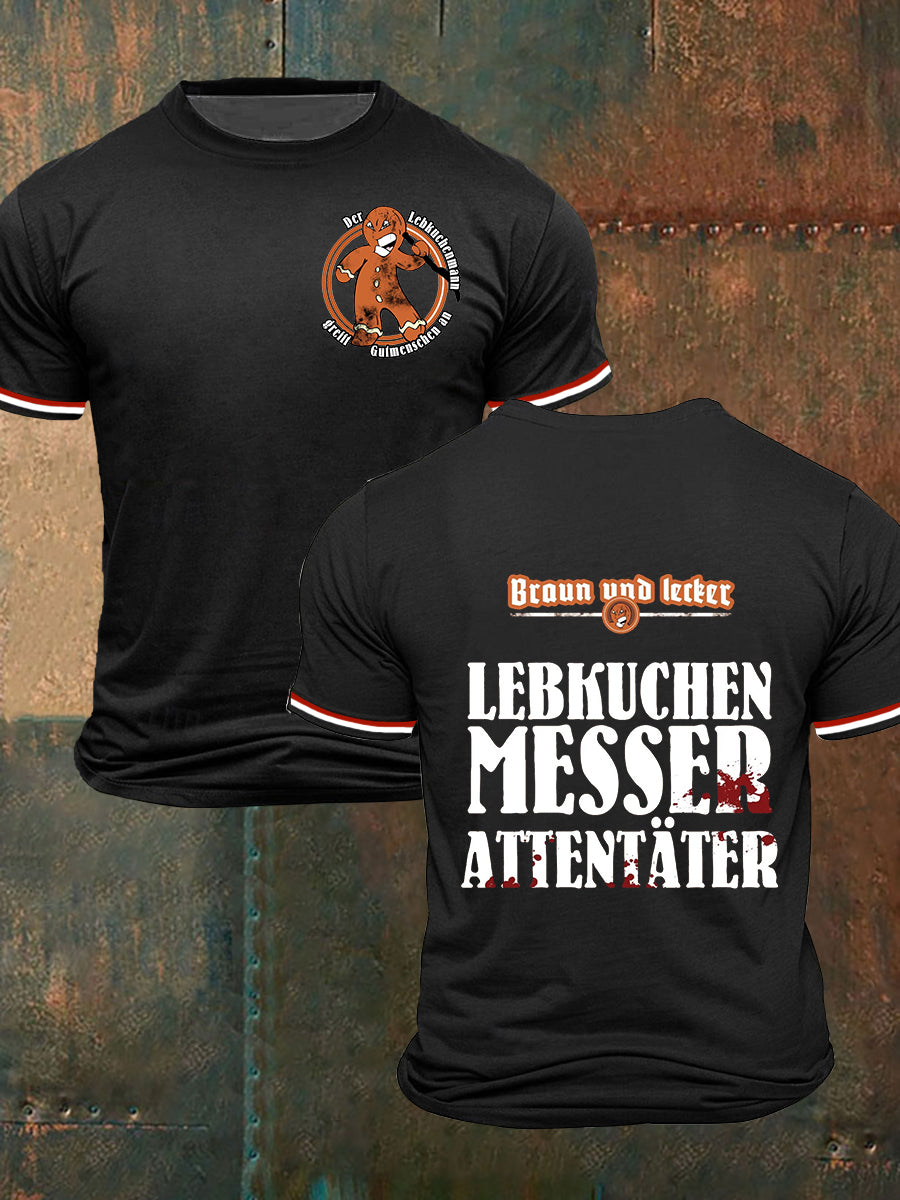 Herren Loses Basic V-Ausschnitt bedrucktes Kurzarm-T-Shirt