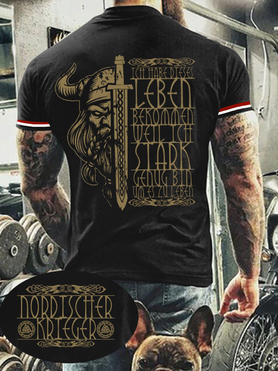 Kurzarm-T-Shirt für Männer Nordischer Krieger bedruckt