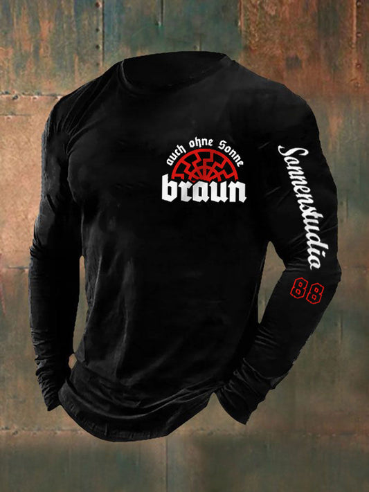 Herren Auch Ohne Sonne Braun 88 Bedrucktes Langarm T-Shirt