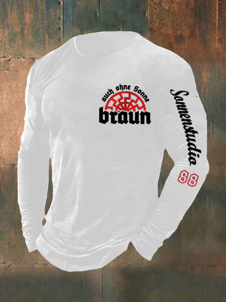 Herren Auch Ohne Sonne Braun 88 Bedrucktes Langarm T-Shirt