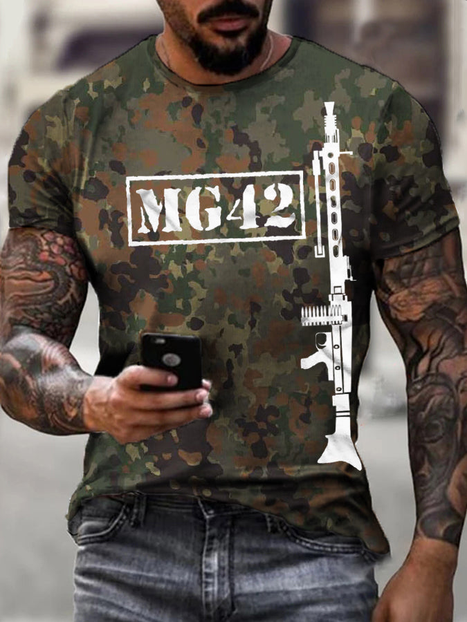 MG42 Maschinen gewehr bedrucktes Kurzarm-T-Shirt für Männer