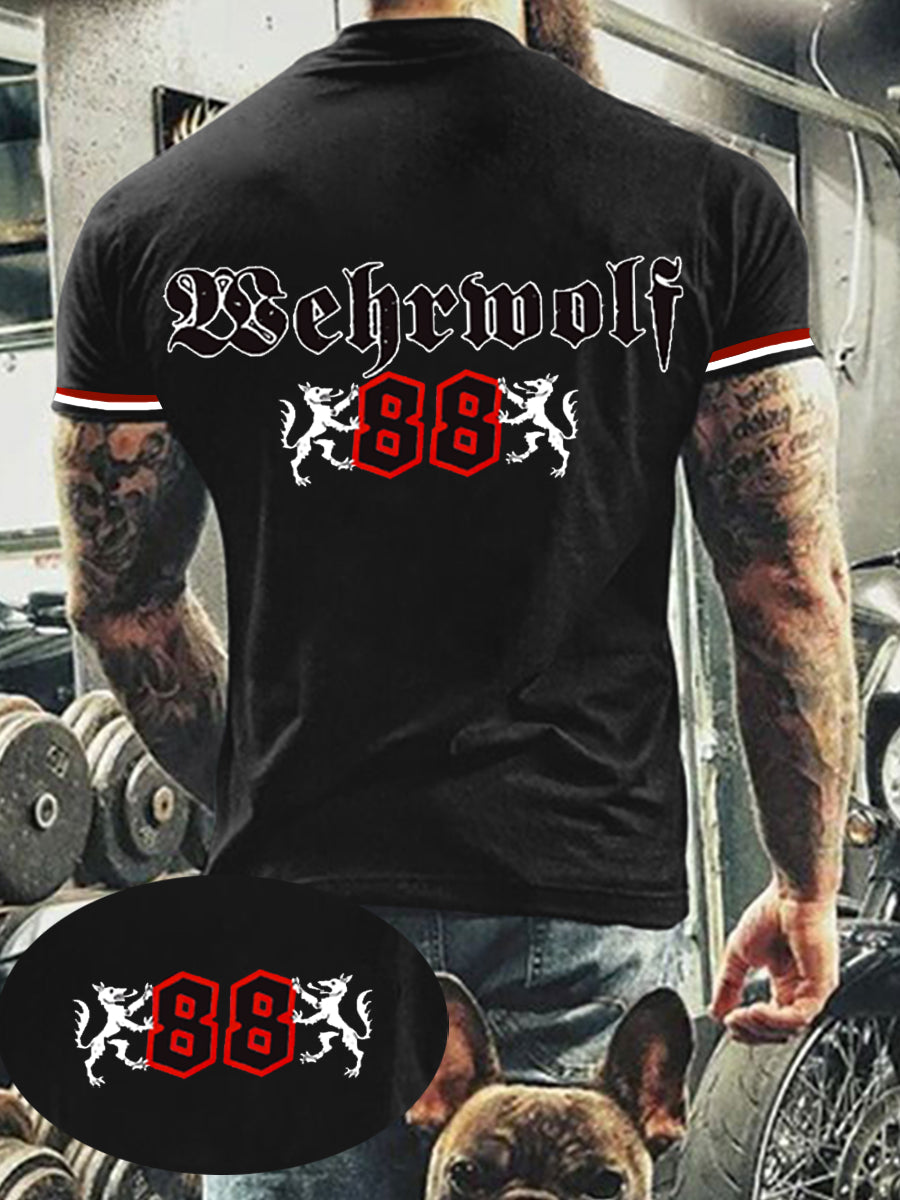 Herren Loses Basic V-Ausschnitt bedrucktes Kurzarm-T-Shirt