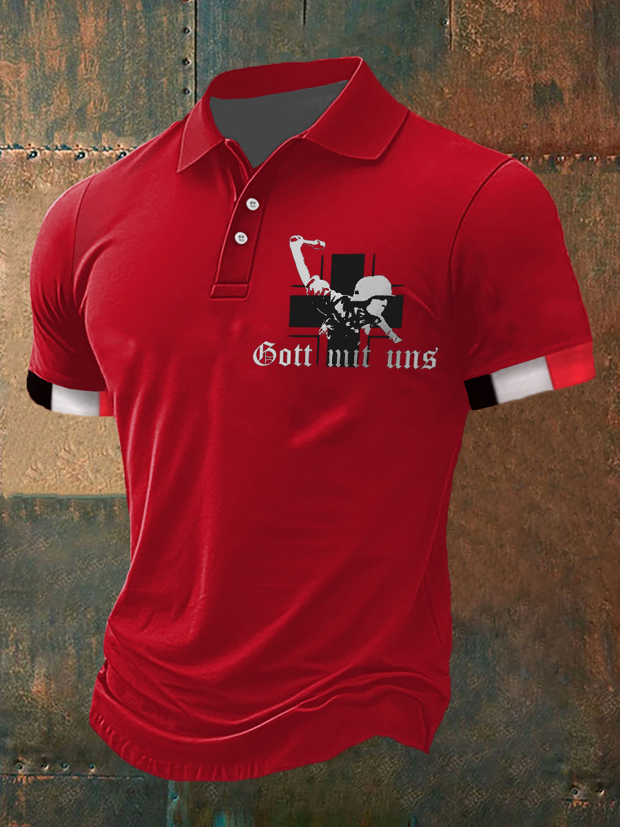 Herren Gott mit uns Soldat bedrucktes Kurzarm-Polos hirt