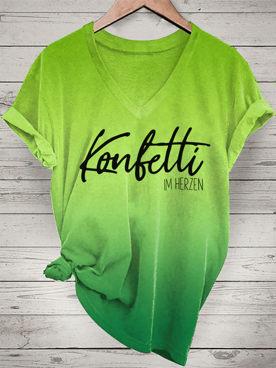 Bedrucktes T-Shirt mit V-Ausschnitt für Damen KONFETTI IM HERZEN