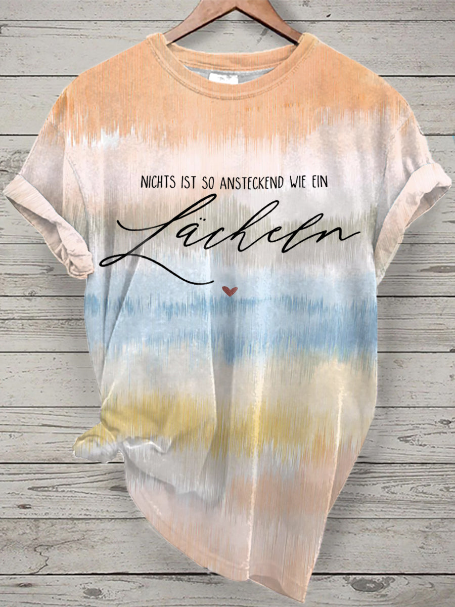 Damen Lächeln Tie Dye Print Kurzarm T-Shirt