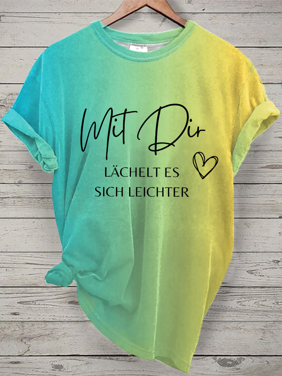 Damen Lächeln Tie Dye Print Kurzarm T-Shirt