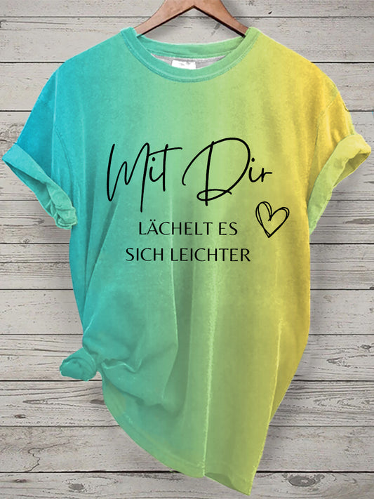 Damen Lächeln Tie Dye Print Kurzarm T-Shirt