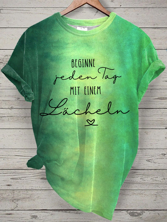 Damen Lächeln Tie Dye Print Kurzarm T-Shirt