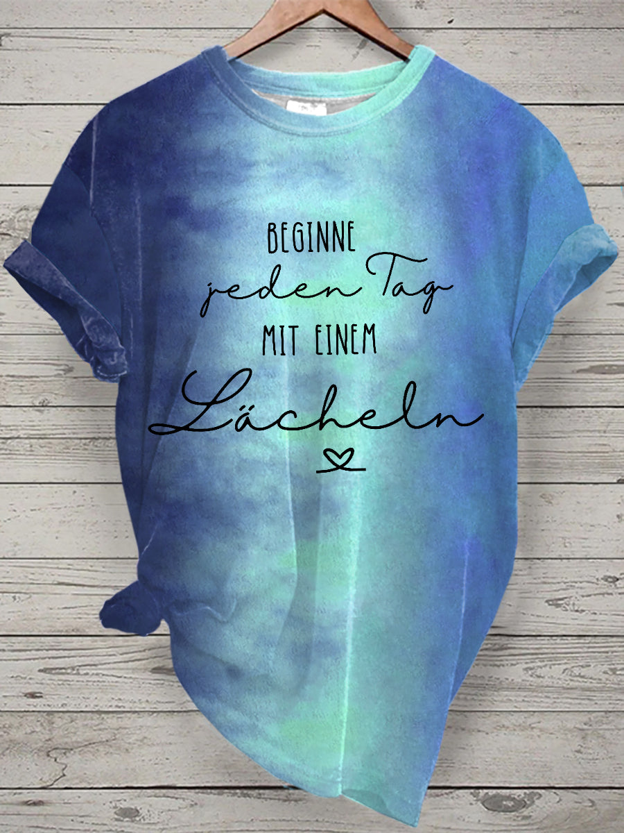 Damen Lächeln Tie Dye Print Kurzarm T-Shirt